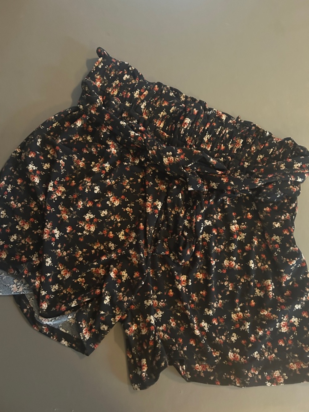 LuLaRoe Black Floral Elastic Waist Shorts with Tie